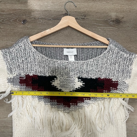Current/Elliott Women's Rosemary Wool Alpaca Fringe Sweater Grey Cream - Picture 11 of 13